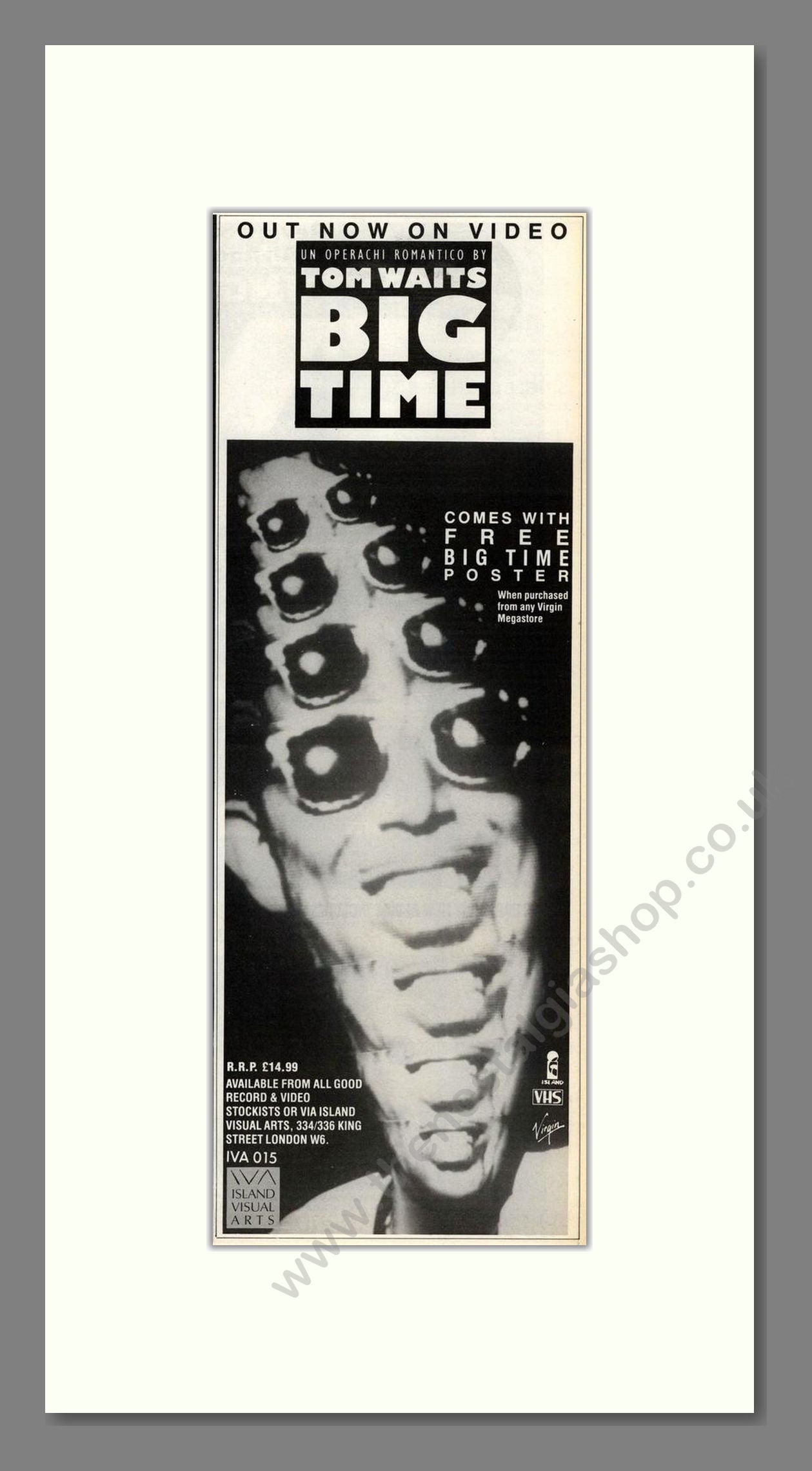 Tom Waits - Big Time. Vintage Advert 1989 (ref AD201644)