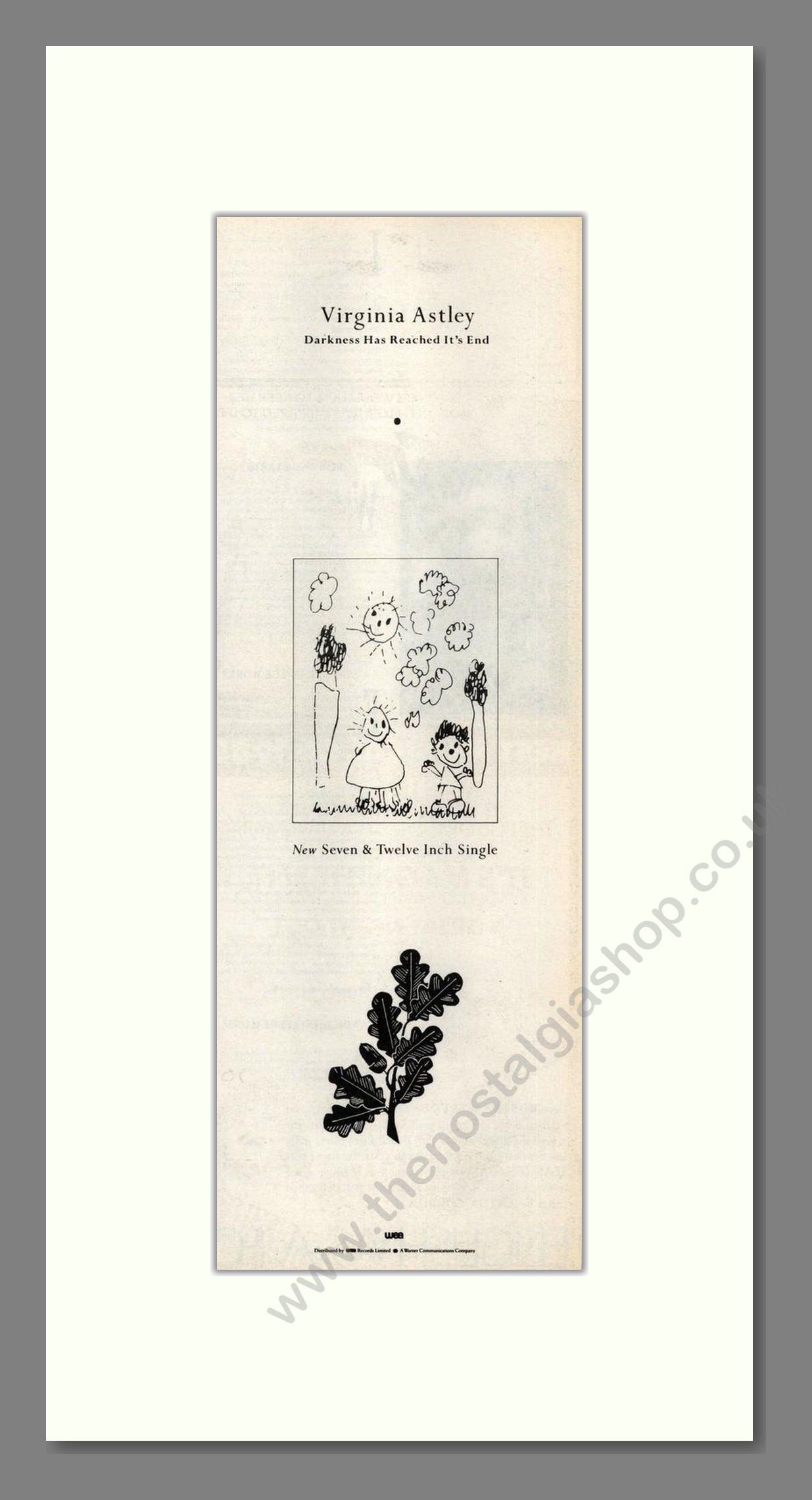 Virginia Astley - Darkness Has Reached It's End. Vintage Advert 1985 (ref AD201673)