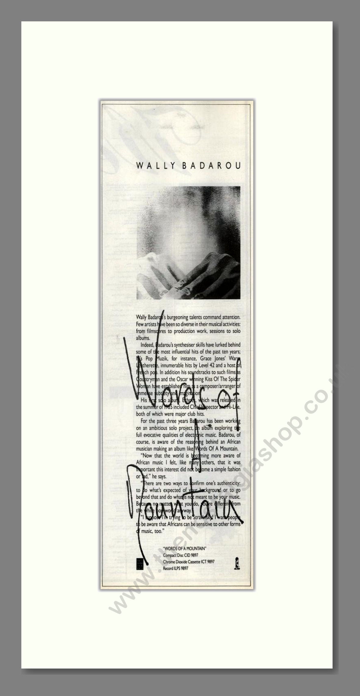 Wally Badarou - Words Of A Mountain. Vintage Advert 1989 (ref AD201680)
