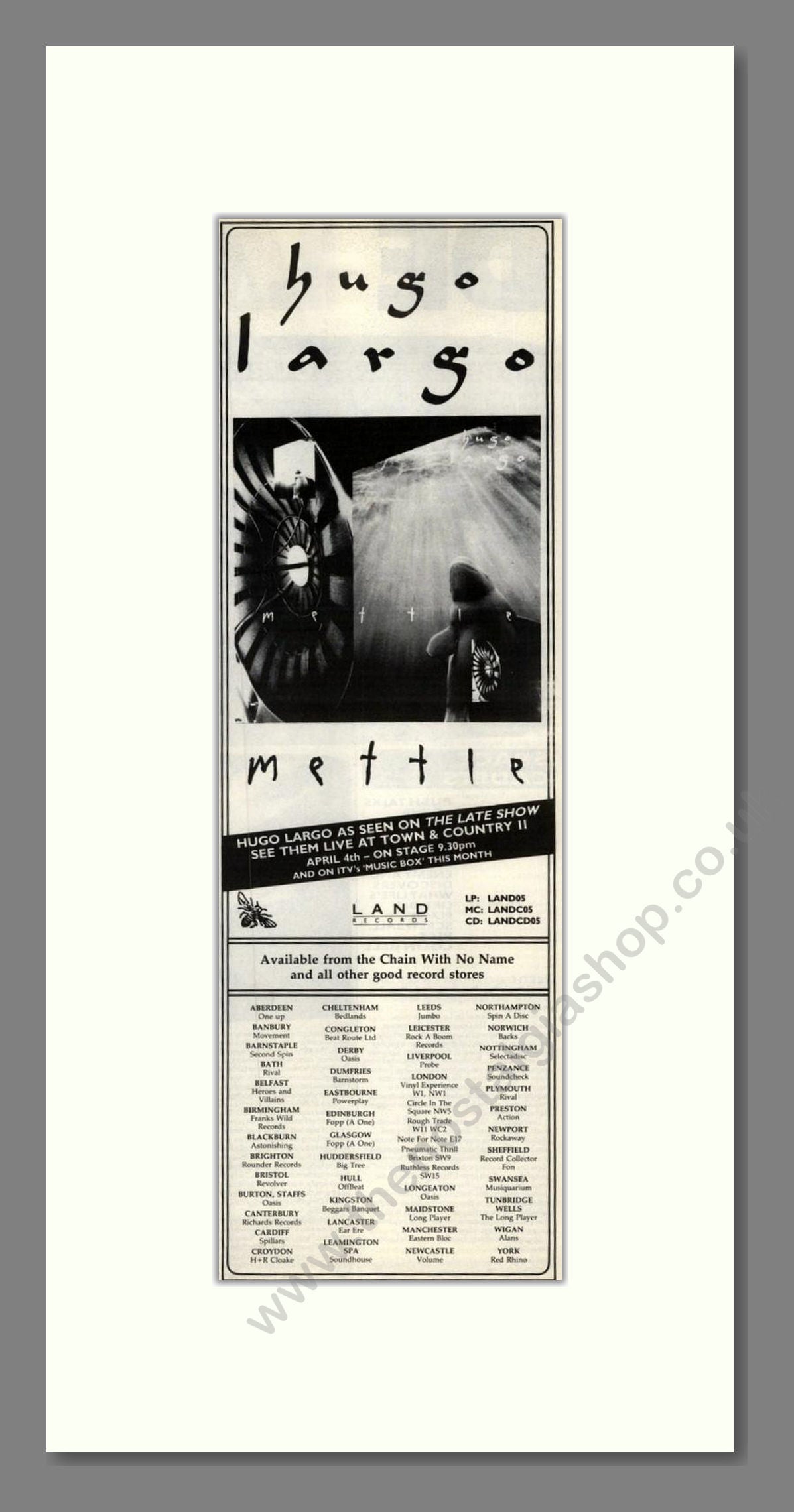 Hugh Largo - Mettle. Vintage Advert 1989 (ref AD201682)