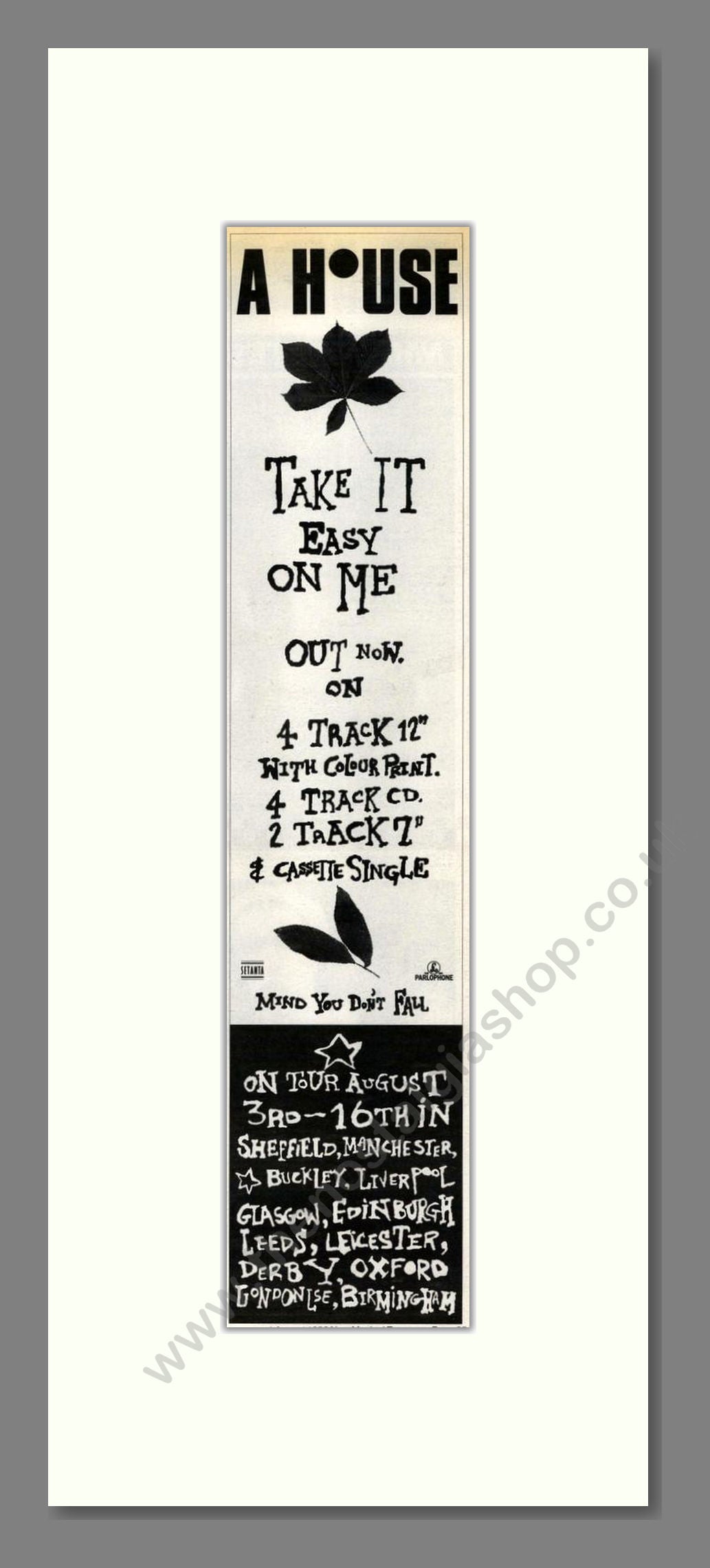 A House - Take It Easy On Me. Vintage Advert 1992 (ref AD201704)