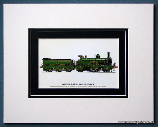 Midland Railway 2-2-2 Express Locomotive Mounted Print (ref SP48)
