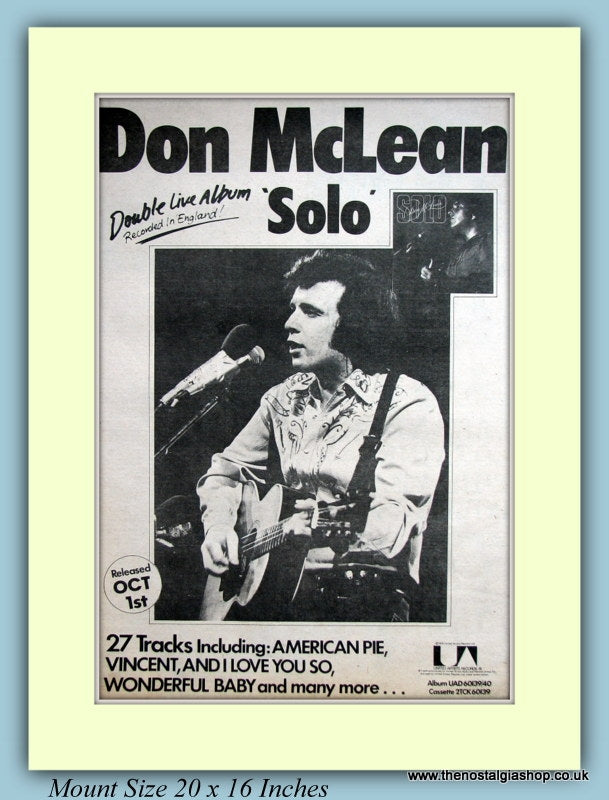 Don McLean Solo Original Advert 1976 (ref AD9142)