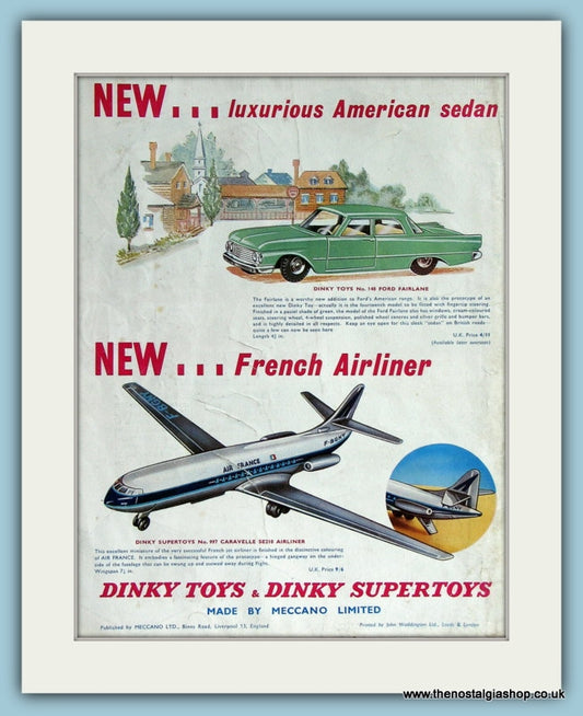 Dinky Toys, American Sedan & French Airliner. Original Advert 1962 (ref AD2834)