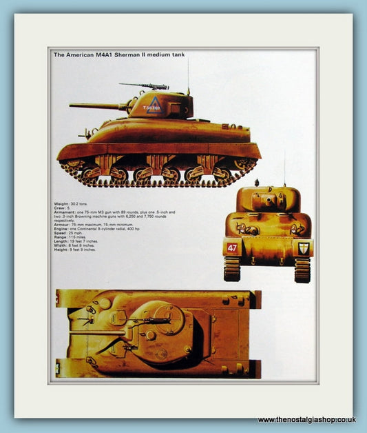 American  M4A1 Sherman II Medium Tank. Print (ref PR489)