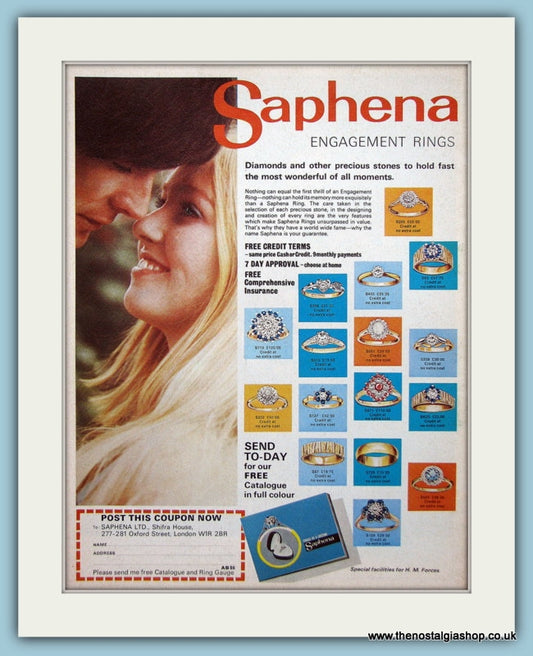 Saphena Engagement Rings Original Advert 1971 (ref AD6198)