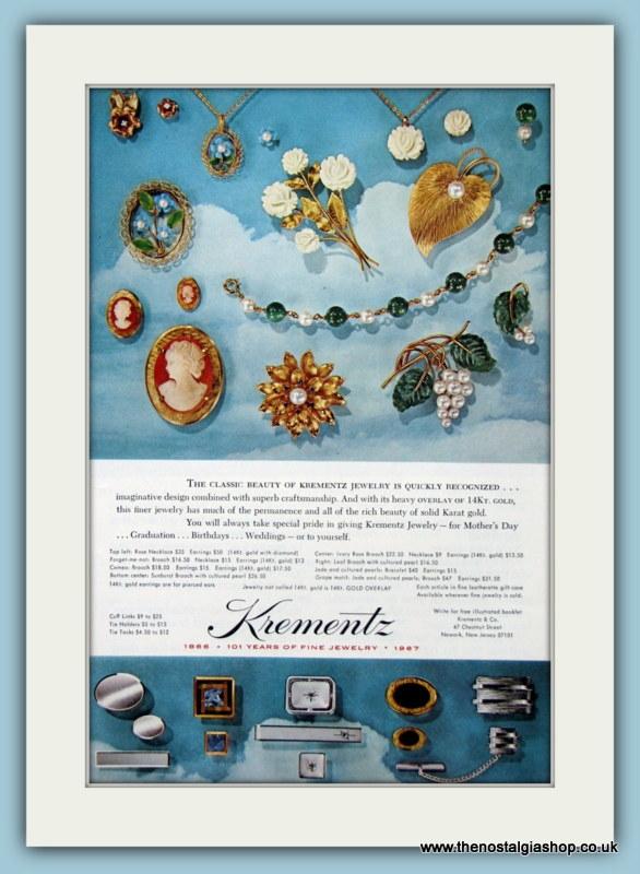 Krementz Jewellery Set Of 3 Original Adverts 1965, 1967 & 1969 (ref AD6174)