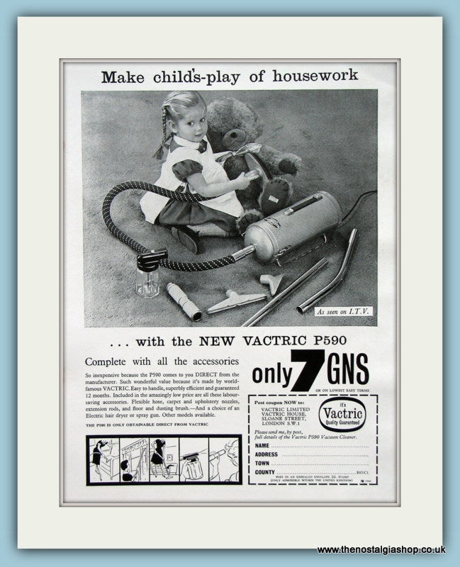 Vactric P590 Vacuum Cleaner. Original Advert 1960 (ref Ad2484)