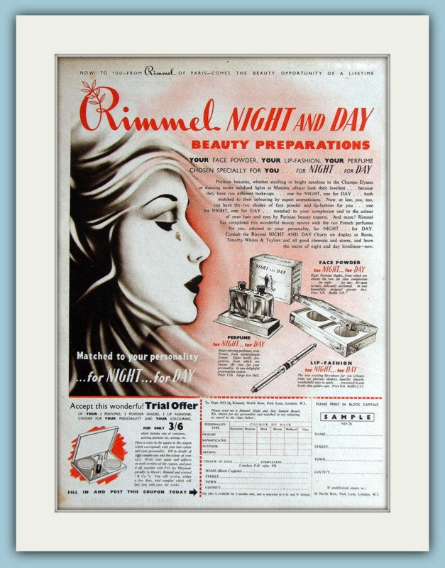 Rimmel Night and Day Perfume. Original Advert 1950 (ref AD3722)