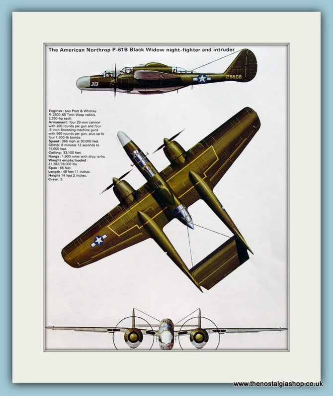 American Northrop P-61B Black Widow Night Fighter Aircraft. Print (ref PR545)