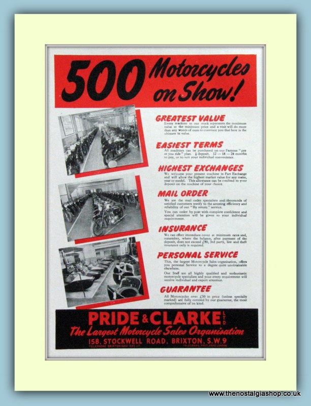 Pride & Clarke Ltd Motor Bikes Original Advert 1949 (ref AD6577)
