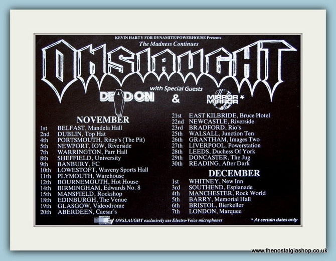 Onslaught 1990 Tour Advert (ref AD4136)