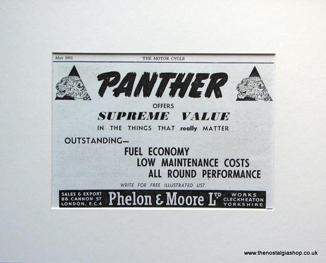 Panther Motorcycles. 2 x Original adverts 1950s (ref AD1608)