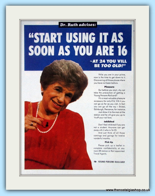 Young Persons Railcard Dr Ruth Advises Original Advert 1990 (ref AD6558)