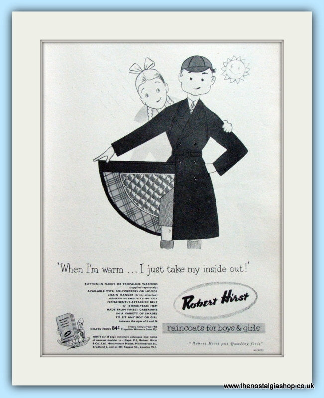 Robert Hirst Raincoats For Boys & Girls Original Advert 1955 (ref AD4774)