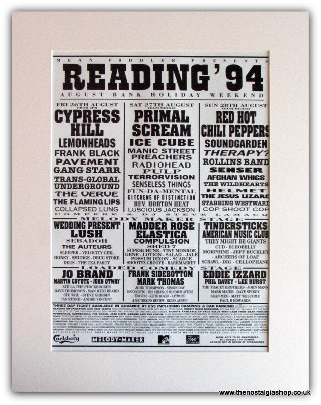 Reading Festival 1994 Advert. Cypress Hill, Primal Scream. (ref AD1830)