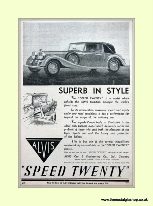 Alvis Speed Twenty 1936 Original Advert (ref AD6617)