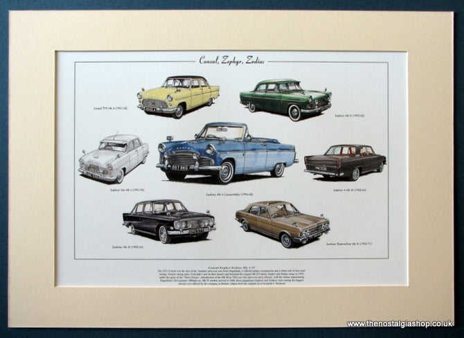 Ford Consul/ Zephyr/Zodiac Mk I - IV Mounted Print (ref PR59)