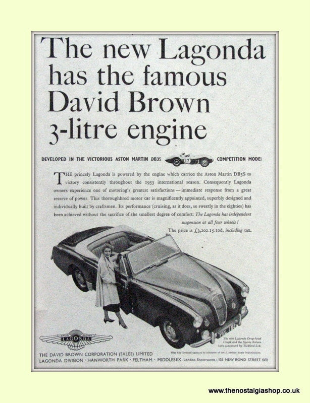 Lagonda Aston Martin DB3S Original Advert 1954 (ref AD6693)