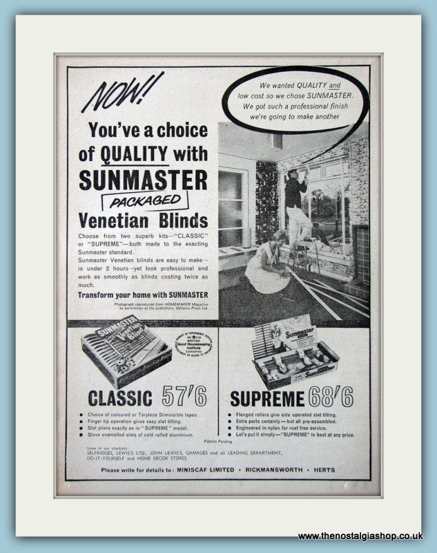 Sunmaster Venetian Blinds Original Advert 1964 (ref AD4671)
