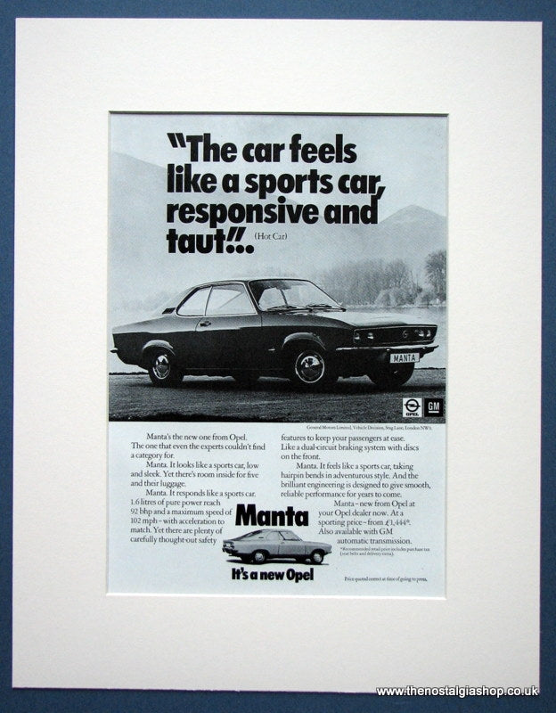 Opel Manta. Original advert 1972. (ref AD1346)