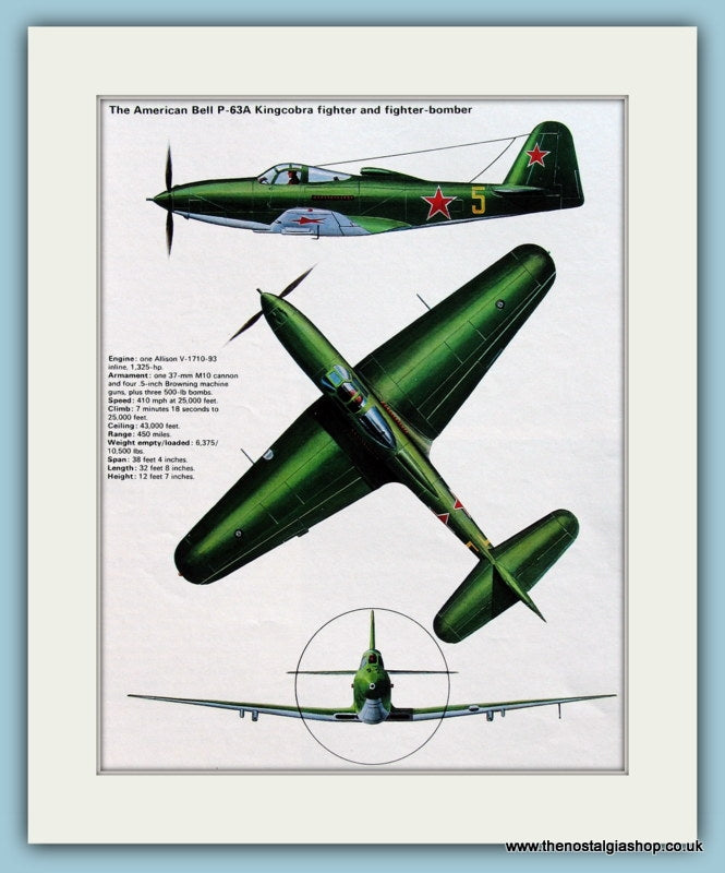American Bell P-63A Kingcobra Fighter Aircraft. Print (ref PR555)