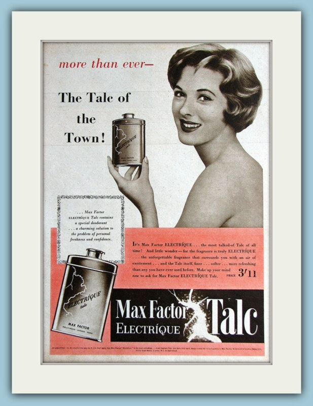 Max Factor Electrique Talc Original Advert 1955 (ref AD3713)