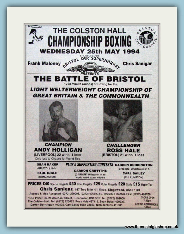 Andy Holligan v Ross Hale 1994 Original Advert (ref AD4407)