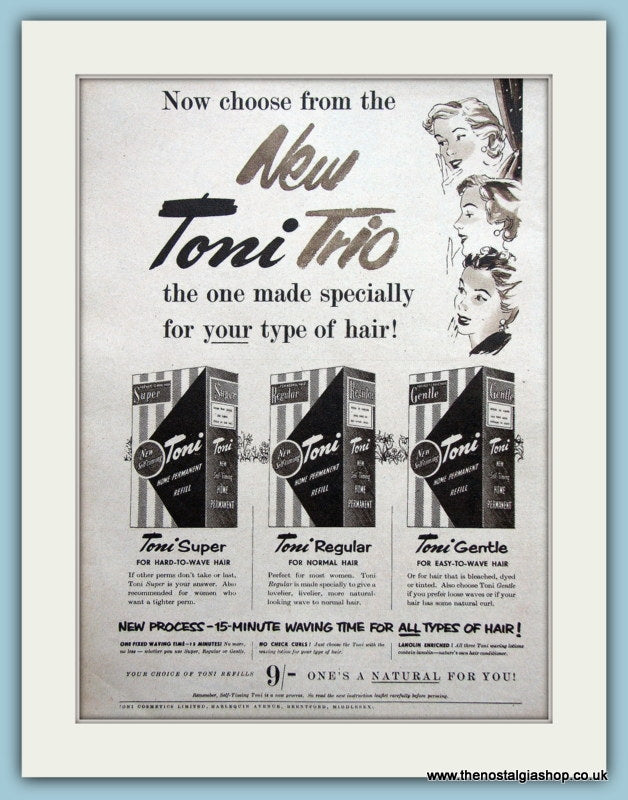 Toni Trio Hair Waving Shampoo Original Advert 1954 (ref AD3636)