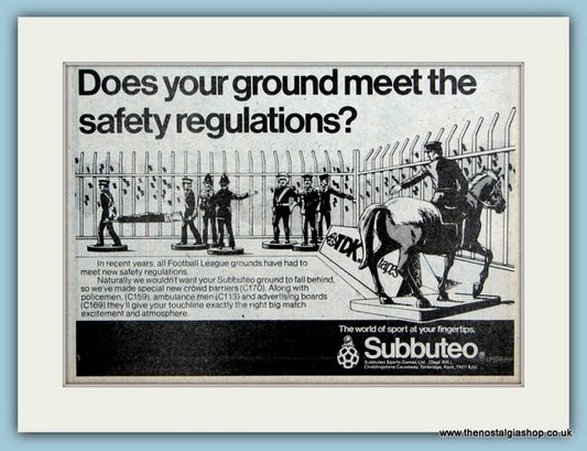 Subbuteo Crowd Barriers, Police, Ambulance Men Original Advert 1981 (ref AD6383)