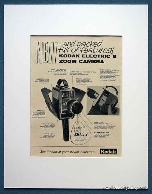 Kodak Electric 8 Zoom Camera. Original advert 1964 (ref AD1057)