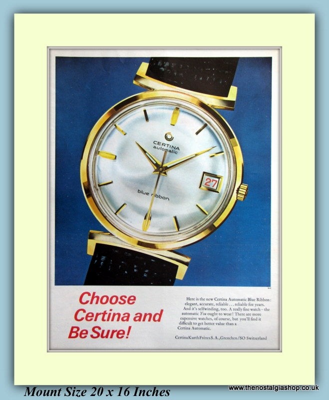 Certina Automatic Blue Ribbon Original Advert 1963 (ref AD9425)