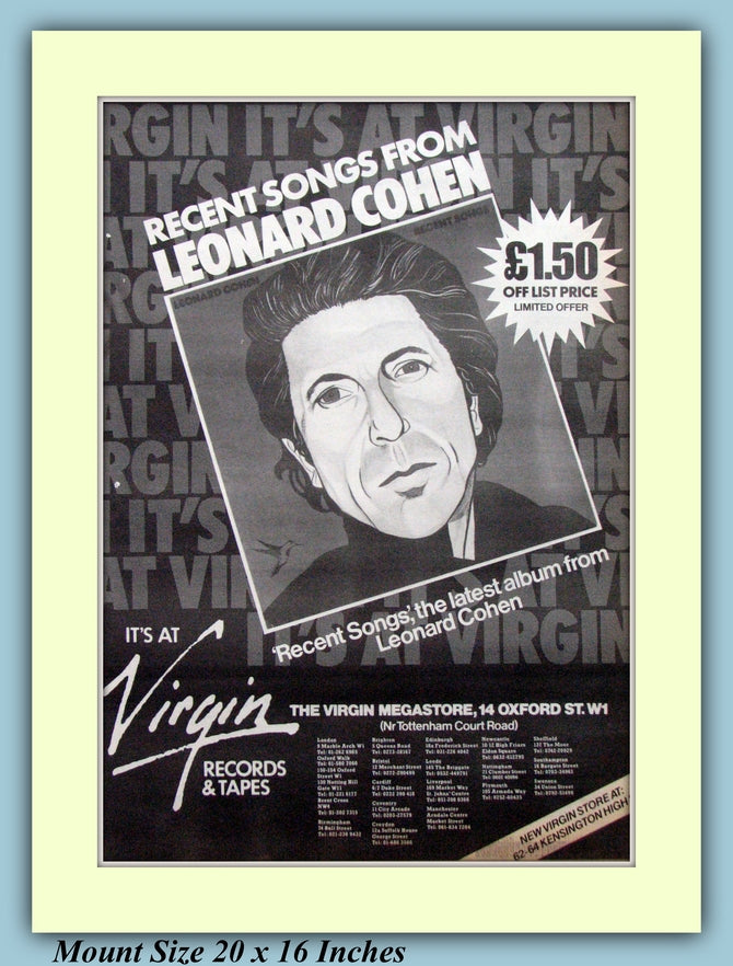 Leonard Cohen Recent Songs Original Advert 1979 (ref AD9323)