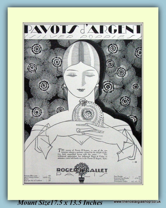 Pavots d'Argent Roger & Gallet Perfumes Original Advert 1927 (ref AD9243)