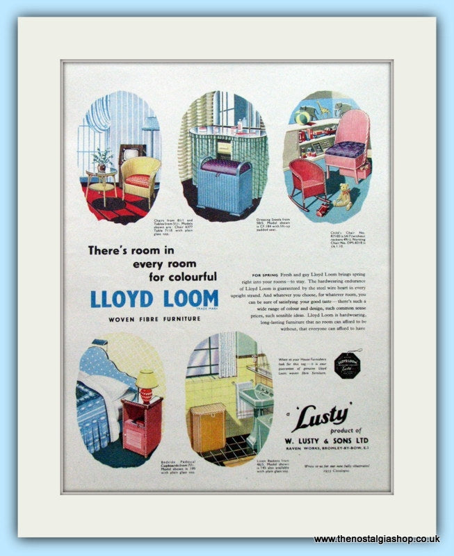 Lloyd Loom Woven Fibre Furniture. Original Advert 1953 (ref AD4731)