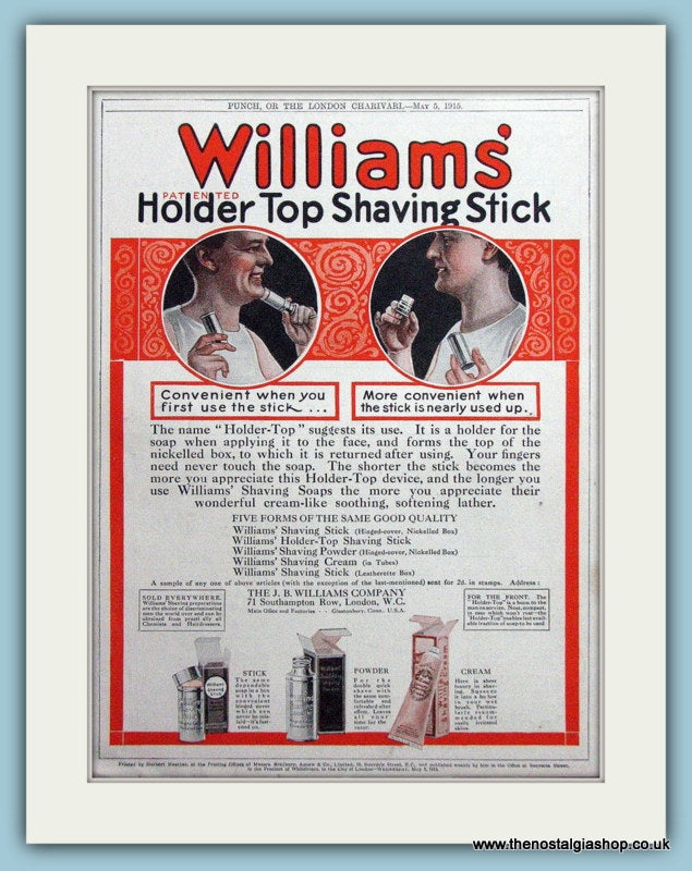 Williams' Shaving Stick. Original Advert 1915 (ref AD4515)