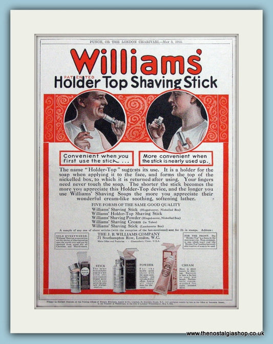 Williams' Shaving Stick. Original Advert 1915 (ref AD4515)