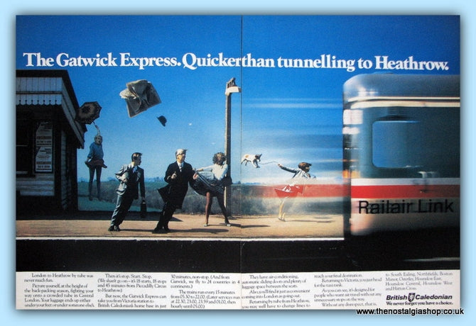 Railair Link British Caledonian Original Double Advert 1984 (ref AD6568)