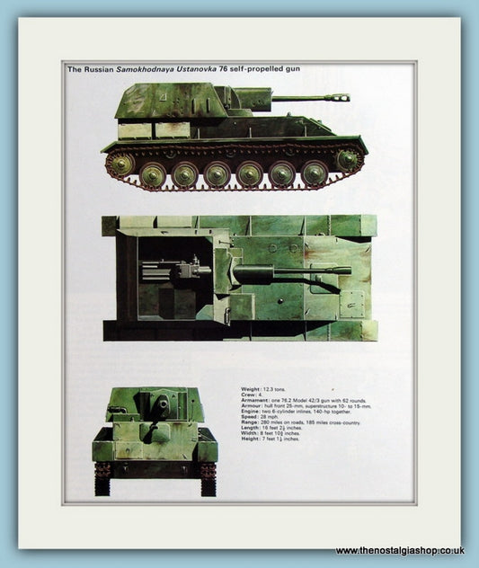 Russian Samokhodnaya Ustanovka 76 Self-Propelled Gun Print (ref PR475)