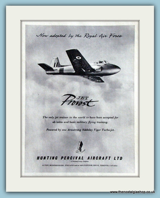 Hunting Percival Jet Provost. Original Advert 1957 (ref AD4238)