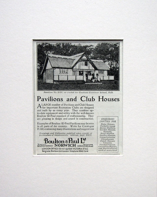 Pavilions and Club Houses. Original advert 1924 (ref AD1557)