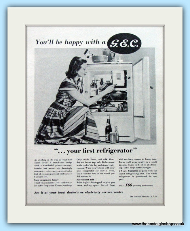 G.E.C. Refrigerator. Original Advert 1954 (ref AD4746)