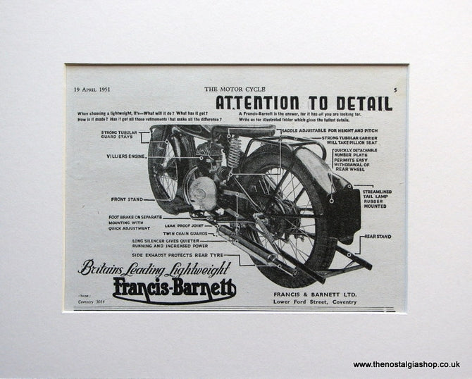 Francis - Barnett. 1951 Original advert (ref AD1612)