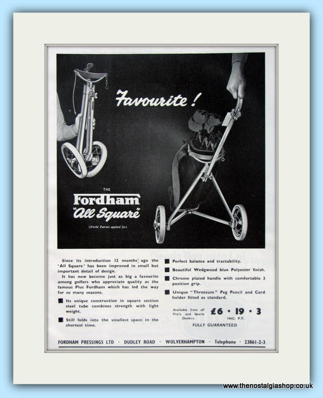 Fordham All Square Golf Trolley. Original Advert 1960 (ref AD4763)