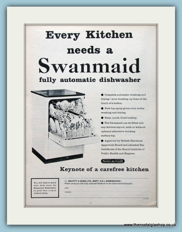 Swanmaid Dishwasher 1968 Original Advert (ref AD4526)