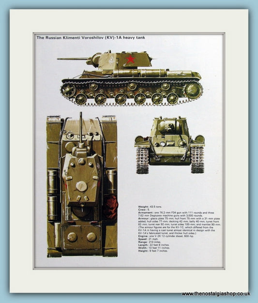 Russian Kilmenti Voroshilov (KV)-1A Heavy Tank Print (ref PR474)