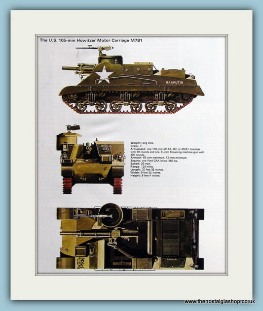 U.S. 105-mm Howitzer Motor Carriage M7B1. Print (ref PR490)