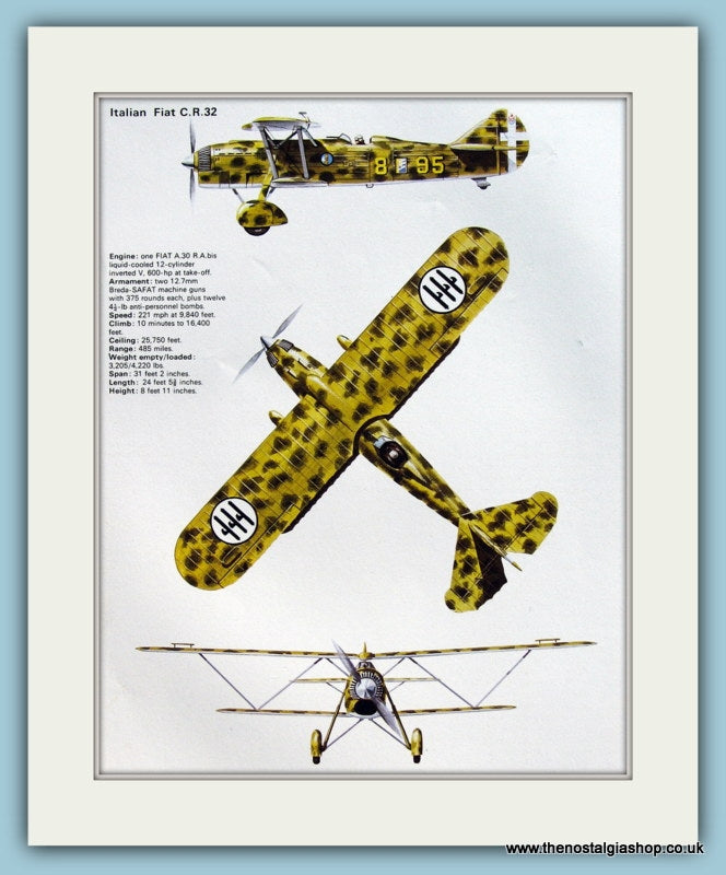 Italian Fiat C.R.32 Aircraft. Print (ref PR587)