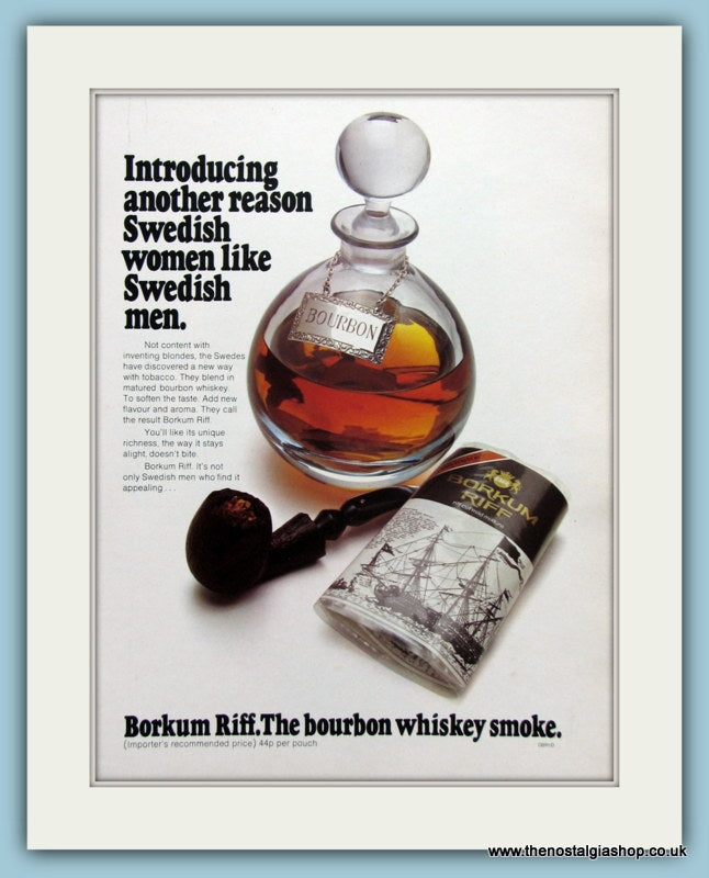 Borkum Riff Bourbon Whiskey Smoke Original Advert 1973 (ref AD6030)