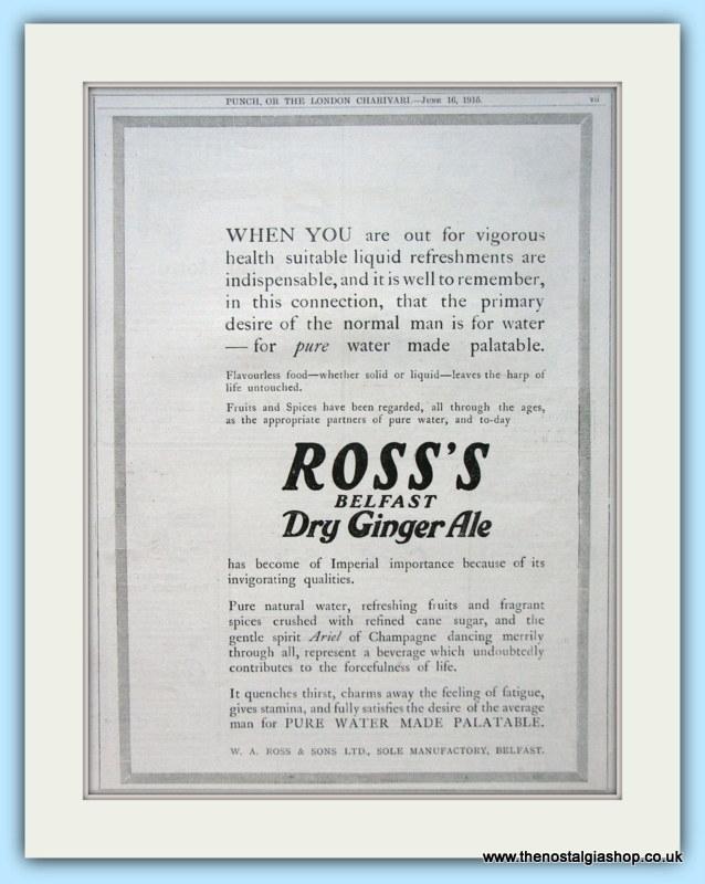 Ross's Dry Ginger Ale From Belfast Set Of 3 Original Adverts 1925 & 1915 (ref AD4946)